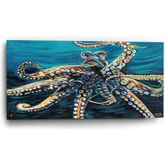 Highland Dunes Wild Octopus II Black/Blue Framed Art 48x24"