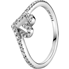 Pandora Sparkling Wishbone Heart Ring - Silver/Transparent