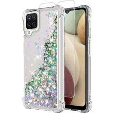 YZOK for Galaxy A12 Case,Samsung A12 Case,with HD Screen Protector,Shockproof Protective Clear Case for Girls Women,Bling Sparkle Quicksand Hard Shell TPU Case for Samsung Galaxy A12 5G, Silver