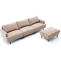 Sofa Beds Furniture MCombo Couch with Ottoman Beige 104.6" 2pcs 3 Seater