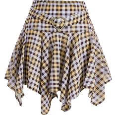 Ausgestellte Röcke - Damen Shein Mod Plaid Print Ruffle Hem A-Line Skirt