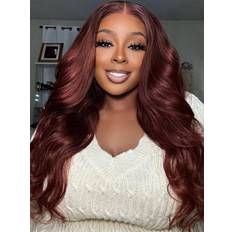 Wigs UNice 7x5 Glueles Body Wave Bleached Knots Wig 14 inch Reddish Brown
