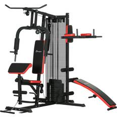 Fitness Soozier Multi Home Gym Equipment, Workout Station with Sit up Bench, Push up Stand, Dip Station, 143lbs Weights