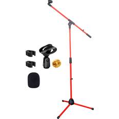 5 Core Mic Stand Red 1 Piece Collapsible Height Adjustable Up to 6ft Metal Microphone Tripod Stand w Boom Arm Para Microfono Singing Karaoke Speech Stage Recording MS 080 RED