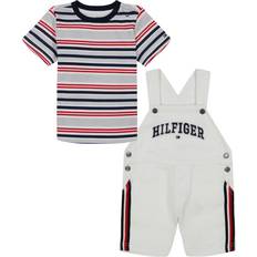 Tommy Hilfiger Children's Clothing Tommy Hilfiger Baby Boys Short Sleeve Striped T-shirt and Signature Shortalls, Piece Set White