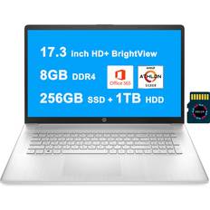 HDD Laptops HP 2021 17 Premium Laptop Computer 17.3 inch HD+ BrightView Display AMD Athlon Silver 3050U 8GB DDR4 256GB SSD + 1TB HDD USB-C HDMI Office365 Win10 + 32GB MicroSD Card