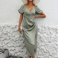 Damen Kleider Shein Maxi Kleid Mit Einfarbiger Farbe, Herzförmigem Ausschnitt Und Spaltanordnung