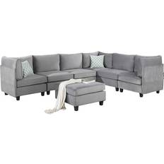 6 Seater Sofas Lilola Home L-Shape Sectional Couch with Pillows Simona Grey 120" 7pcs 6 Seater