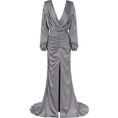 Milla Fancy silver silk maxi evening dress