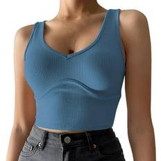 iOPQO tank top for women Women Deep V Neck Basically Crop Tank Tops Sleeveless Ribbed Fitted Gym Sport Top womens tops