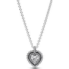 Transparent Jewelry Pandora Heart Halo Pendant Necklace - Silver/Transparent