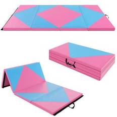 Costway Fitness Costway 8 Feet PU Leather Folding Gymnastics Mat with Hook and Loop Fasteners-Pink &