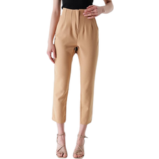Trendyol Collection Hakke High Waisted Trousers with Double Fare - Beige