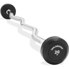 Philosophy Gym Rubber Fixed Barbell, Pre-Loaded Weight EZ Curl Bar for Weightlifting