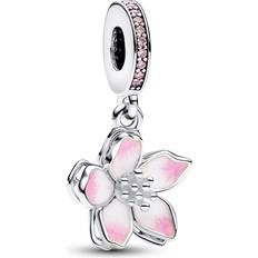 Pandora Cherry Blossom Dangle Charm - Silver/Pink