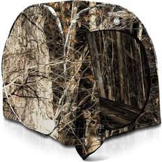 Camouflage SereneLife Two Person Hunting Blind Water Resistant Durashell Plus Hunting Ground Blind Tent Pop Up Blinds for Hunting w/ Shadow Guard Polyester Fabric Includes Carry Bag/Tie-Down Cords SLHT49