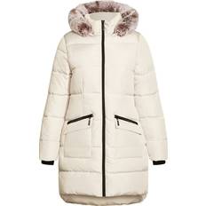 Clothing Evans Contrast Zip Faux Fur Trim Coat Plus Size - Neutral