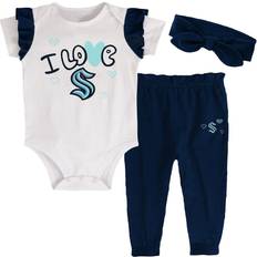 Children's Clothing Outerstuff Girls Infant White/Deep Sea Blue Seattle Kraken Love Hockey Bodysuit Pants & Headband Set