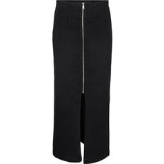 Reißverschluss Röcke Vero Moda Monic High Waist Long Skirt - Black/Black Denim