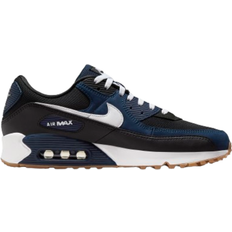 Blue - Men Sport Shoes Nike Air Max 90 M - Midnight Navy/Black/Gum Medium Brown/White