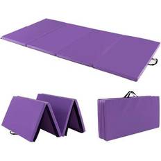 Costway Fitness Costway Folding Gymnastics Mat with Carry Handles and Sweatproof Detachable PU Leather Cover-Purple