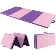 Costway Fitness Costway Folding Gymnastics Mat with Carry Handles and Sweatproof Detachable PU Leather Cover-Pink