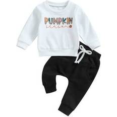 Infant Pumpkin Letter Print Sweatshirt & Pants Tracksuit - White