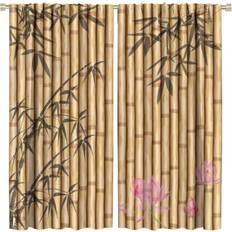 Bamboo Curtains Bamboo Print Curtains,Nature Plant Japanese Bamboo Leaves Flower Lotus