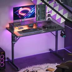 Gaming Desks Bestier 42 inch Gaming Desk LED Computer Table with Monitor Stand and Cup Holder Home Office Desk - Black Marble
