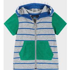 Andy & Evan Boy's Dinosaur Zip-Front Striped Terry Hoodie Coverup, 0M-24M