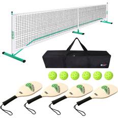 Pickleball Sets GSE Games & Sports Expert Portable Pickleball Complete Net Set with Professional Pickleball Net, 4 Pickleball Paddles, 6 Pickleballs, Carrying Bag for OutdoorGreen