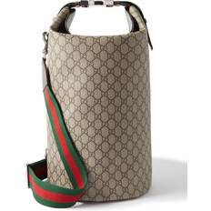 Skinn Duffel- & Sportsbager Gucci Leather-Trimmed Monogrammed Coated-Canvas Duffle Bag Men Brown