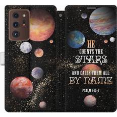 Wallet Cases Cavka Wallet Phone Case Compatible with Samsung S21 Ultra 5G Note 20 10 Plus S20 FE A71 Bible Verse Magnetic Folio Psalm Quote He Counts The Stars Psalm 147:4 Flip Lightweight Christian Outer Space