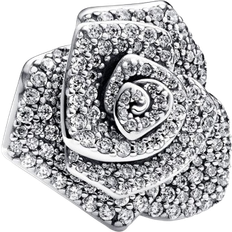 Pandora Sparkling Rose in Bloom Oversized Charm - Silver/Transparent