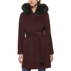 S Coats Cole Haan Women's Slick Wool Hooded Coat - Bordeaux