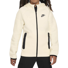 Nike tech fleece hoodie white Nike Older Kid's Sportswear Tech Fleece Full Zip Hoodie - Coconut Milk/Black/Black ( FD3285)