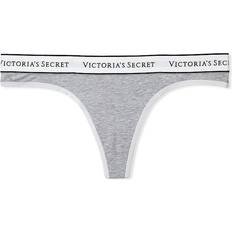 Victoria's Secret Logo Cotton Thong Panty - Grey Stripe