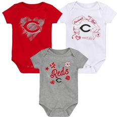 Bodysuits Outerstuff Infant White/Red/Gray Cincinnati Reds Batter Up 3-Pack Bodysuit Set