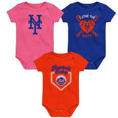 Bodysuits Outerstuff Infant Royal/Orange/Pink New York Mets Baseball Baby 3-Pack Bodysuit Set