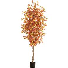 Orange Artificial Plants Nearly Natural 84" Autumn Ficus Fall Tree