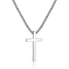 ASG Cross Necklace for Men Silver Black Gold Stainless Steel Plain Cross Pendant Necklace for Men Box Chain 60cm
