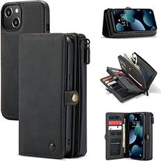 Apple iPhone 13 mini Wallet Cases HAII for iPhone 13 Mini Wallet Case,Multi-Functional Leather Purse Flip Cover Zipper Wallet Case with Card Slots & Detachable Magnetic Phone Case for iPhone 13 Mini 5G 5.4 inch Black