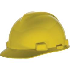Adjustable Safety Helmets MSA V-Gard&reg; Slotted Cap With Staz-On Suspension, Yellow Pkg Qty