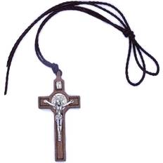 Svarte Halskjeder Jesus Cross Necklace - Silver/Brown