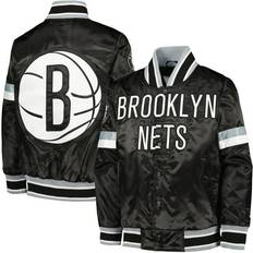 Starter Youth Black Brooklyn Nets Home Game Varsity Satin Full-Snap Jacket
