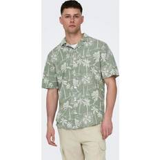 Lin Skjorter Only & Sons Caiden Regular Hawaii Linen Shirt Swamp