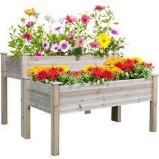 OutSunny Raised Garden Beds OutSunny 2 Tiers Fir Raised Garden Bed Drainage Holes Elevated Planter Box