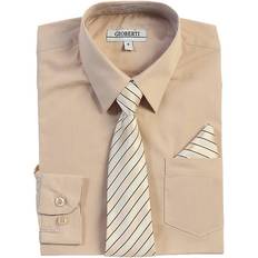 Suits Gioberti Boy's Long Sleeve Dress Shirt Stripe Tie, Bow Tie and Hanky
