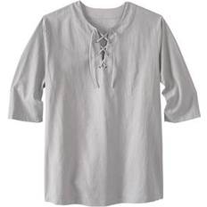 KingSize Women Tops KingSize Plus Women's Gauze Lace-Up Shirt in Sand Grey 8XL