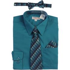 Gioberti Long Sleeve Dress Shirt & Plaid Tie Accessories Set - Teal Green